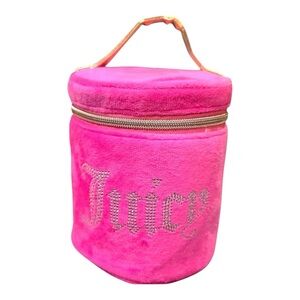 Juicy Couture Makeup Hot Pink Velour Round Cosmetic Bag Brush Travel Bottle Bag